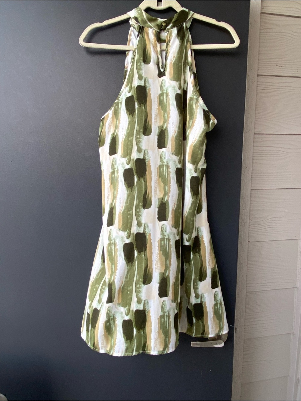 Halter Swing Dress in Olive Brushstroke Print